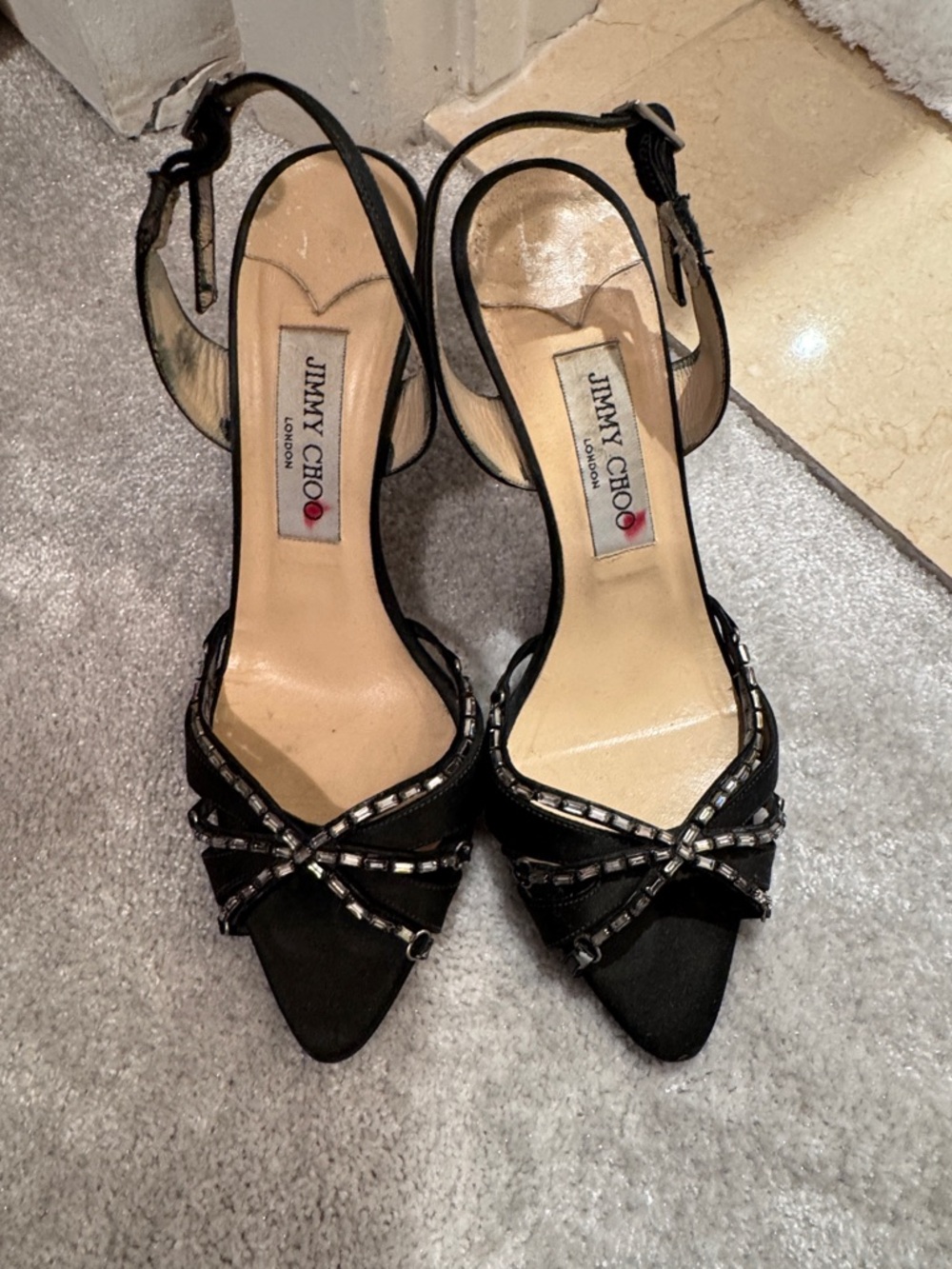Jimmy Choo Black Crystal-Trim Slingback Heels